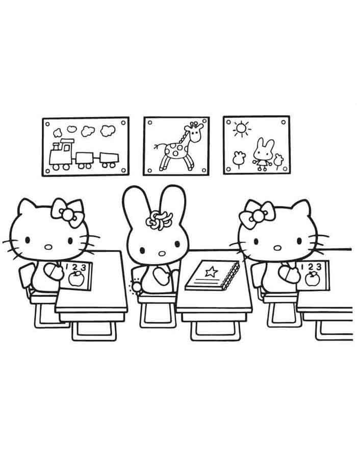 Hello Kitty na Escola - Desenhos para Colorir a Hello Kitty